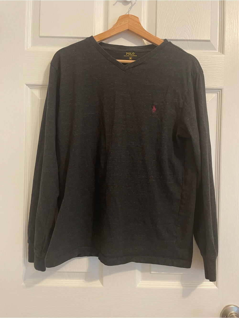 Polo Ralph Lauren Heathered Dark Gray Long Sleeve V Neck Shirt Men’s Medium Pony